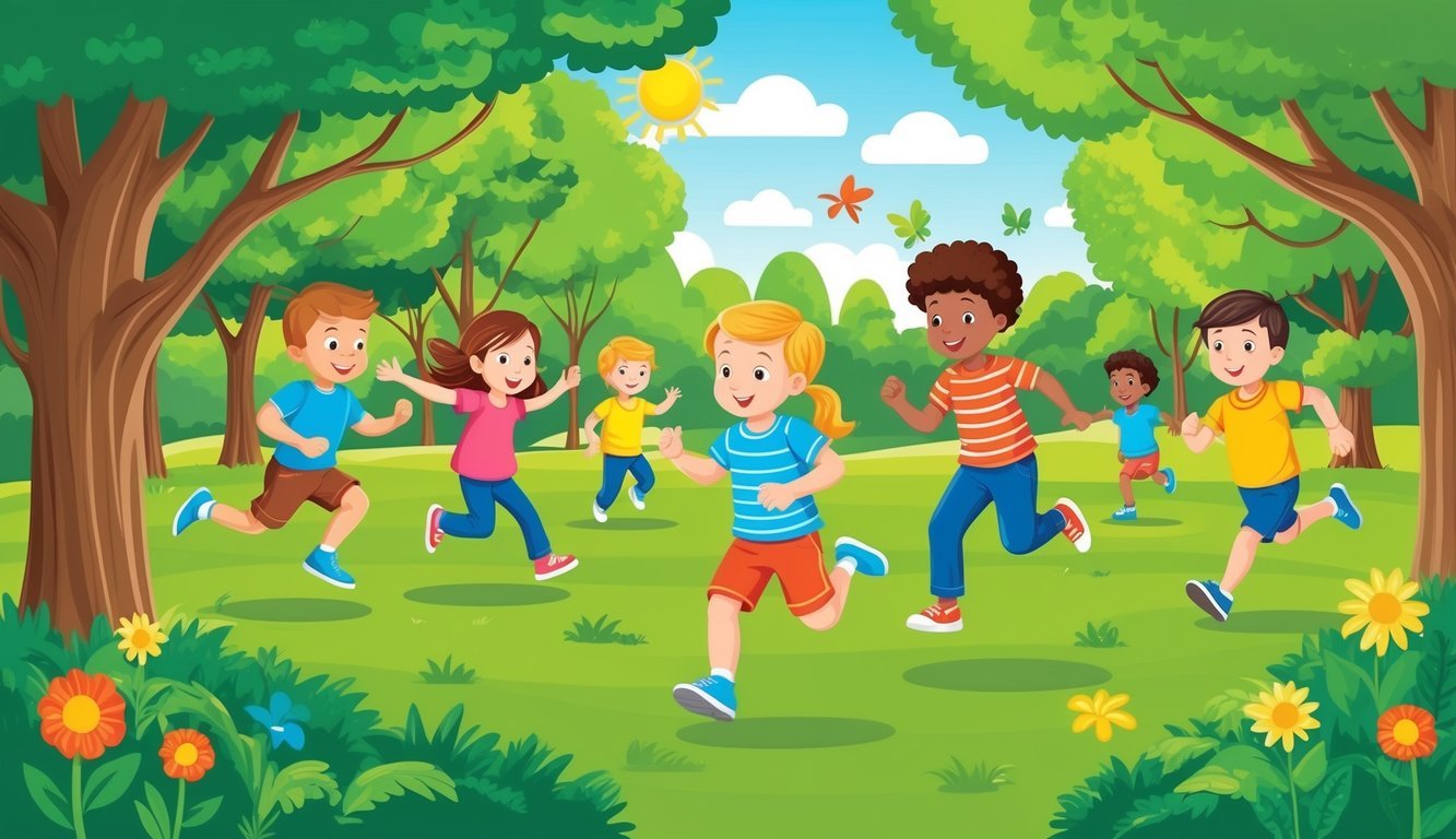 Children playing in a lush, green park, surrounded by trees and sunshine.</p><p>They run, jump, and explore, while fresh air and nature help boost their immune systems