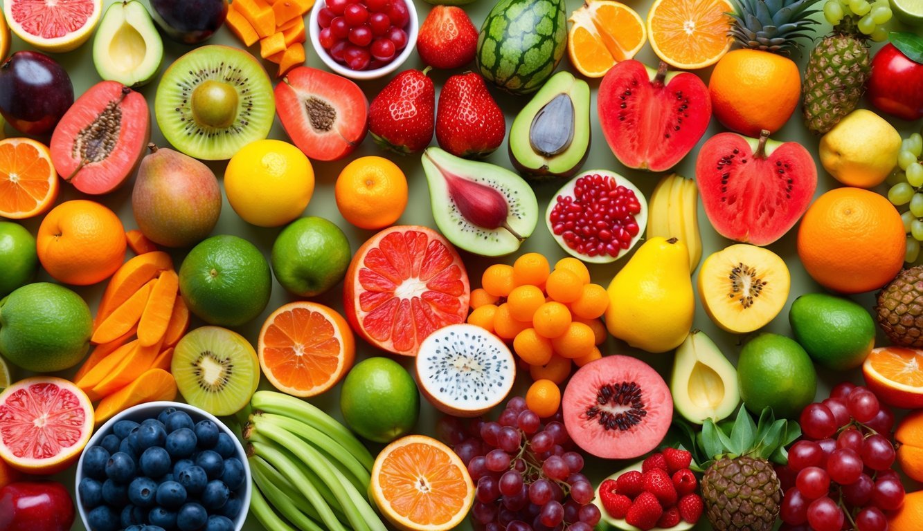 A colorful array of various fruits arranged in an appealing and appetizing display